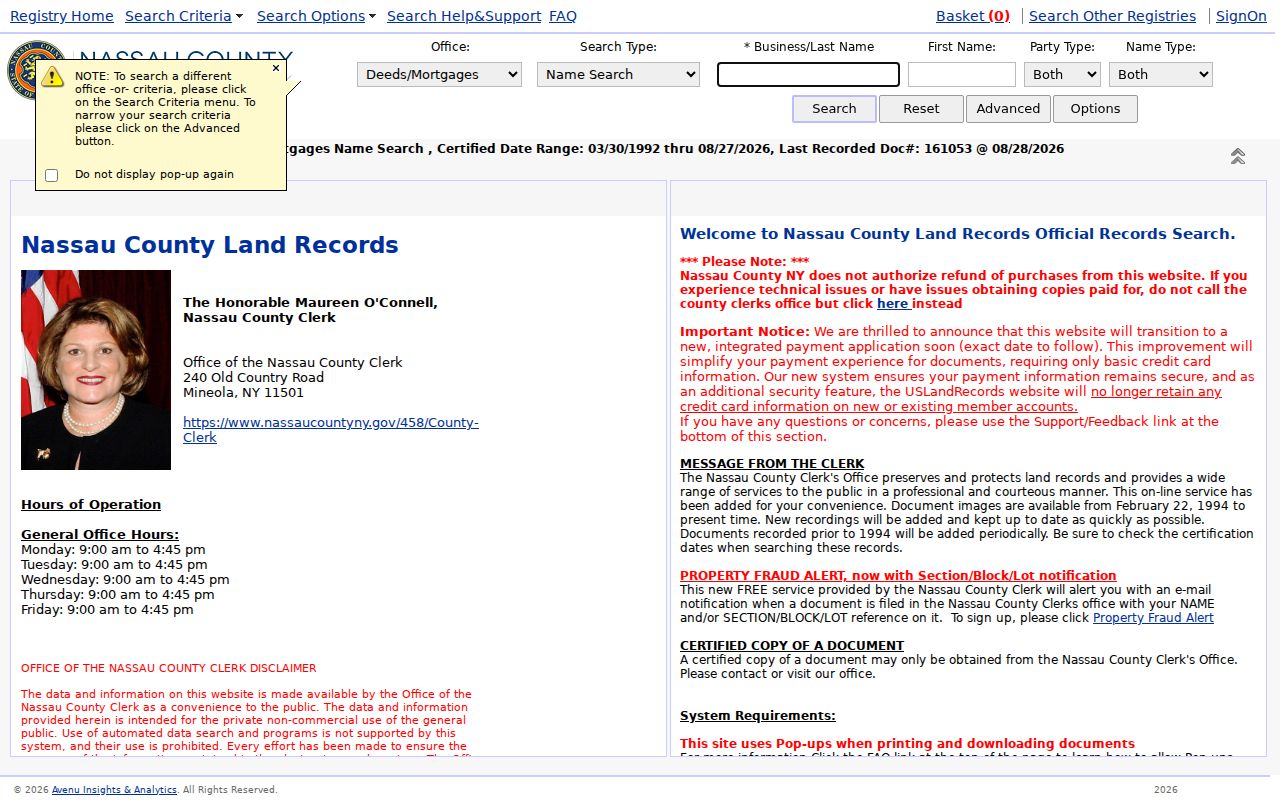 Hempstead street directory Nassau County deed index search route