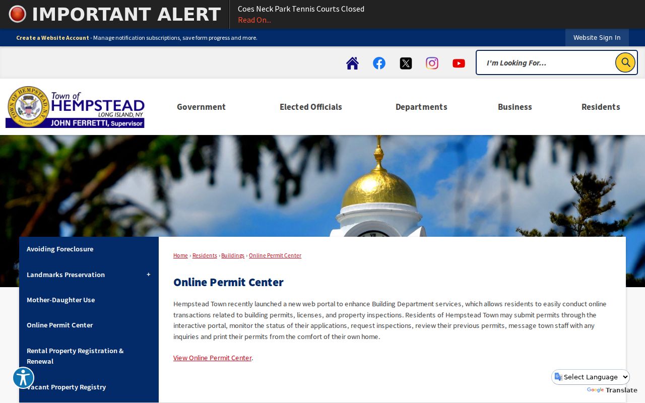 Town of Hempstead online permit center access options