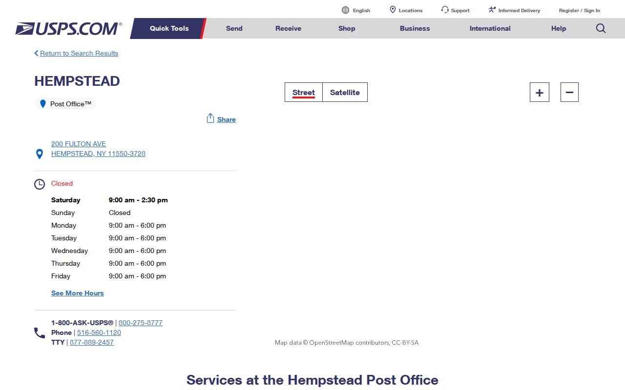 Hempstead ZIP code directory reference for the USPS Hempstead Post Office